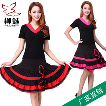 Square dance outfit new short sleeve v collar blouses big swing skirt suit in old age dance suit female Latin dance dress