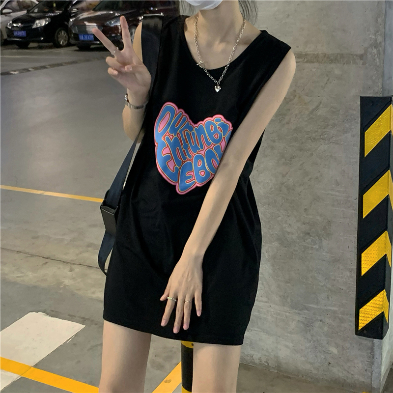 Ins-Style Korean Summer Sleeveless T-Shirt Dress with a Stylish Mid-Length Design for Layering or Wearing as Outerwear Ins-Style Korean Summer Sleeveless T-Shirt Dress with a Stylish Mid-Length Design for Layering or Wearing as Outerwear