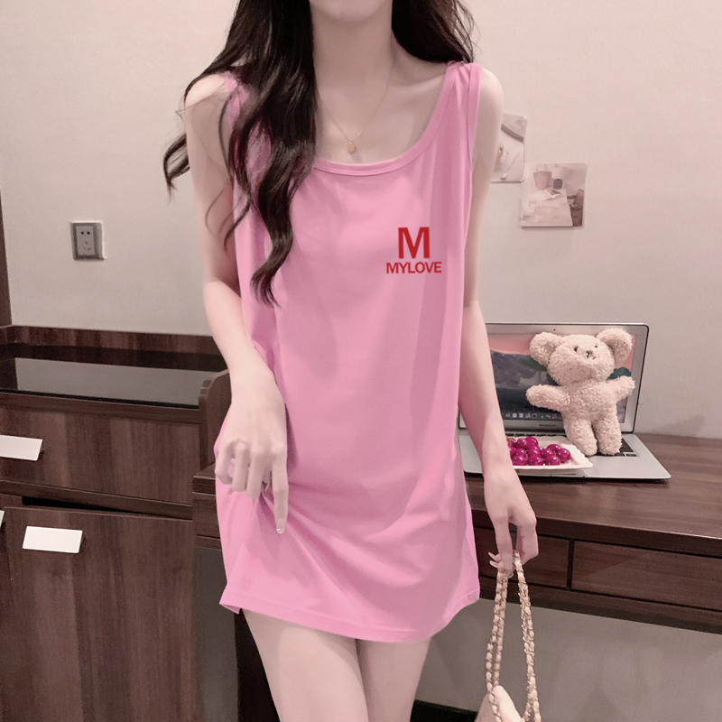 Sleeveless Vest, Hot Girl Style, Mid-Length Pink Camisole T-Shirt Dress, Pure Desire Style Pink Nightgown, Home Wear, Summer Pajamas Sleeveless Vest, Hot Girl Style, Mid-Length Pink Camisole T-Shirt Dress, Pure Desire Style Pink Nightgown, Home Wear, Summer Pajamas