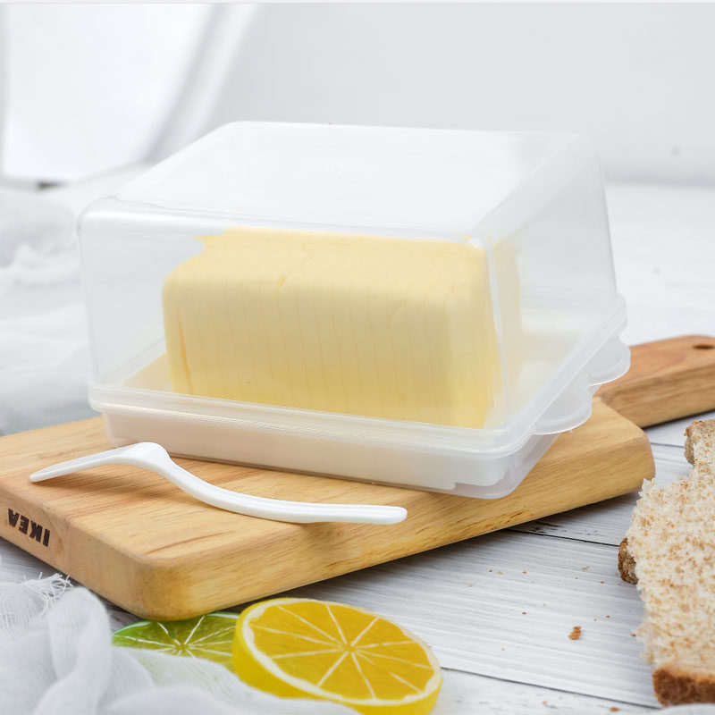 Japanese cream butter box Baked cheese refrigerator Food preservation box Plastic storage box with lid with knife and spoon