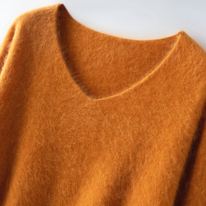 Inner Mongolia Wool Sweater for Women, V-Neck, Fleece-Lined, Seamless, Loose Fit, Lazy Style, Knitted Wool Base Sweater, Special Price