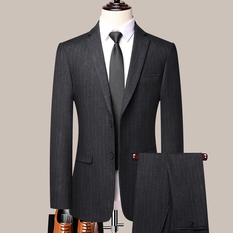 Pierre Cardin Striped Suit Set for Men, Business Casual 2025 New Style Formal Gray Suit Jacket Slim Fit