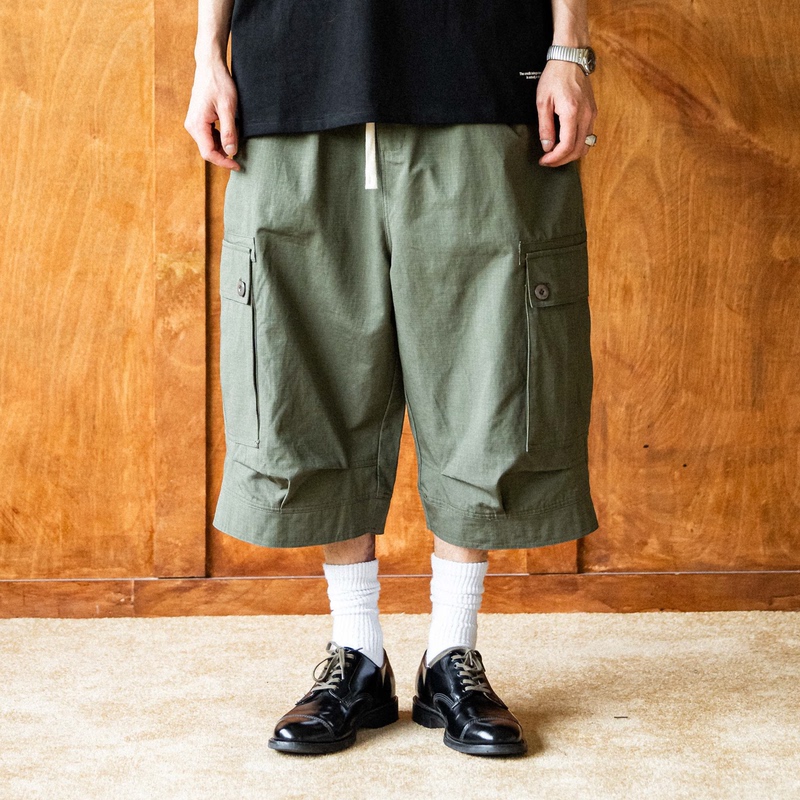 Backboneseven Bead-Patterned Military Cocoon-Shaped Cropped Pants, Workwear, Japanese Retro, Tear-Resistant, Loose Wide-Leg Backboneseven Bead-Patterned Military Cocoon-Shaped Cropped Pants, Workwear, Japanese Retro, Tear-Resistant, Loose Wide-Leg