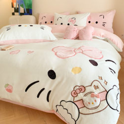 Shu Yu Autumn and Winter Milk Velvet Young Adult kitty Bed Four-piece Set thickened Heattech Faleilong Quilt Cover Three-piece Set