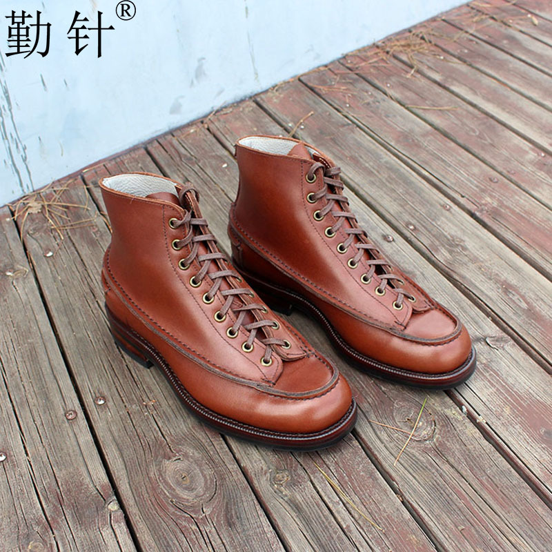 Handcrafted Boots with Short Shaft, First Layer Brown Oiled Leather, Goodyear Welted Martin Boots, Work Boots, Boxing Boots with Leather Outsole Handcrafted Boots with Short Shaft, First Layer Brown Oiled Leather, Goodyear Welted Martin Boots, Work Boots, Boxing Boots with Leather Outsole