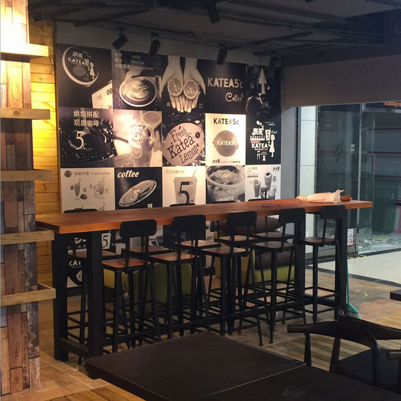 Chinese solid wood bar table bar chair long table bar high table cafe bar table casual milk tea shop bar table - Taobao