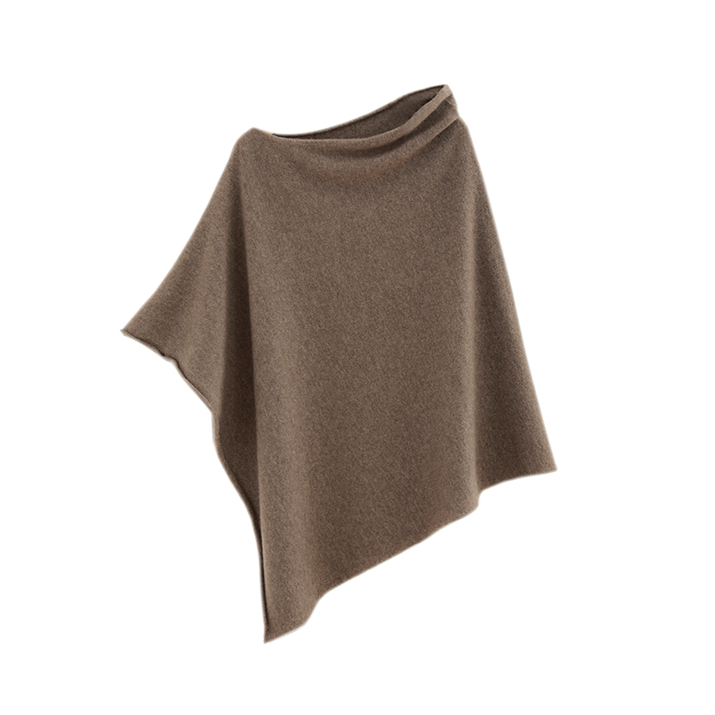 Autumn and Winter Style One-Line Collar Cashmere Shawl for Women, Mid-Length Irregular Pullover Knitwear with a Designer Cape Look Autumn and Winter Style One-Line Collar Cashmere Shawl for Women, Mid-Length Irregular Pullover Knitwear with a Designer Cape Look