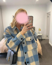 French vintage niche blue tweed coat women Spring and Autumn long 2021 New profile loose coat