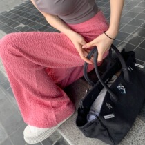 Cloud three-dimensional relief knitted corrugated two-color thin Joker wide-legged slacks women Spring and Autumn ins tide loose