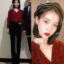Druna hotel iu with the same red BAO WENV collar chiffon shirt women 2019 new autumn long-sleeved Western style super fairy