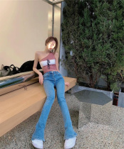 Micro la horseshoe pants stretch slim slim high blue high waist small feet jeans women 2021 spring and autumn new