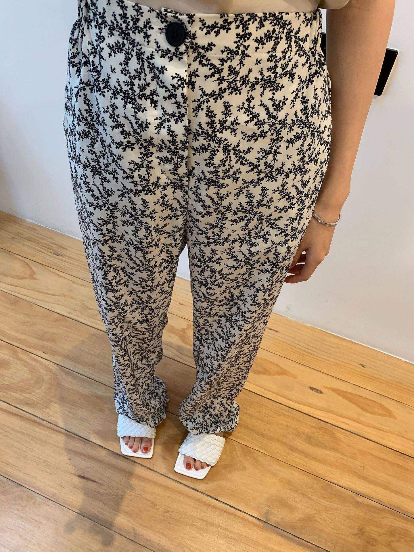 White thin floral high waist wide pants Loose thin mopping pants Casual pants women's spring and autumn ins tide wild