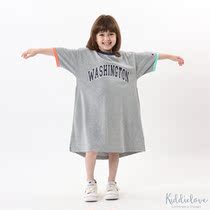 Kiddielove Japan Childrens Clothing Champion Cotton Large Letter Wide Short Sleeve T Dress