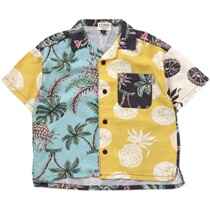 Kiddielove Japanese childrens clothing F O cotton and linen cool Hawaiian print short-sleeved summer shirt