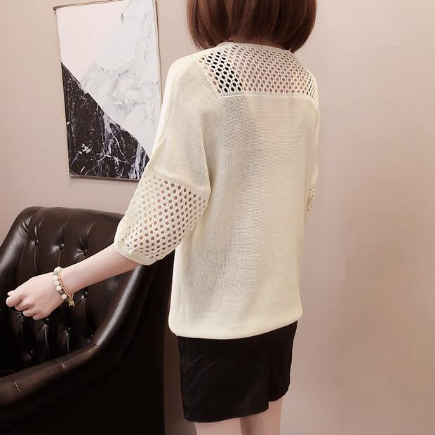 Xia áo len lụa tơ tằm tay áo mùa hè lỏng lẻo tay áo ngắn tay nửa ngắn tay áo năm điểm tay áo chạm đáy áo len gile
