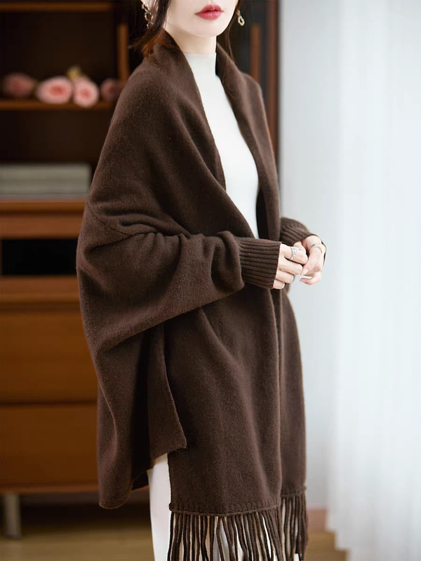 Tassel Large Shawl Cape Cardigan Elegant Coat Shawl