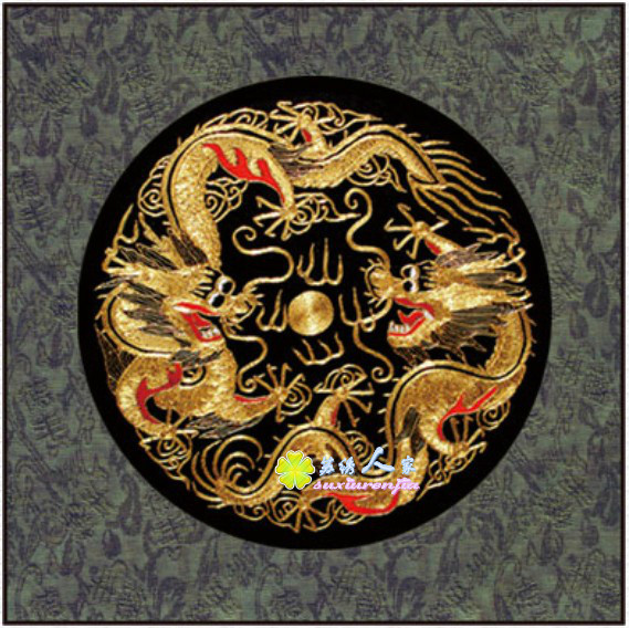 Su-embroidered gold and silver mixed disc gold embroidered with peony dragon and phoenix Golden Dragon Hang Painting Decoration Painting Craft Gift Hem