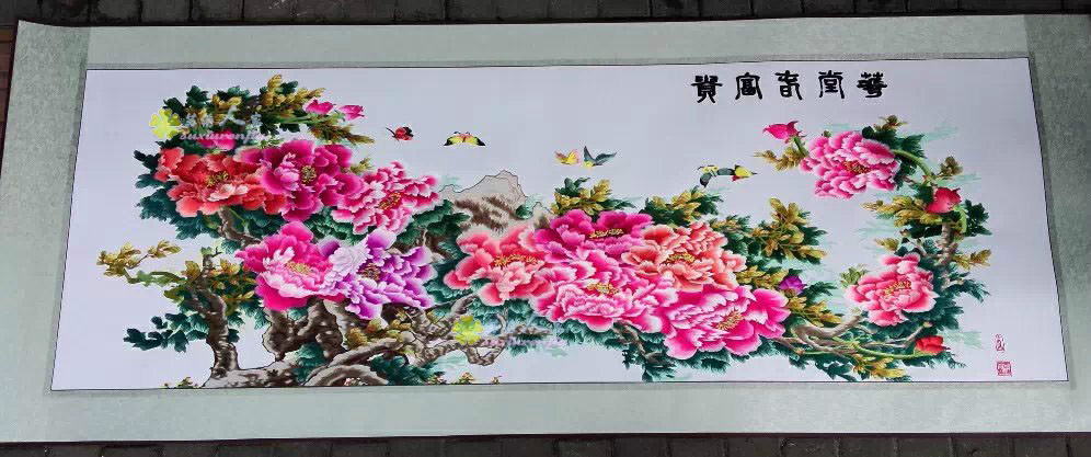 Suzhou Embroidery Soft Framed Su Embroidered Silk Thread Hung Painting Decoration Painting Gift Living Room Background Imitation Handmade Rich And Expensive Auspicious Peony