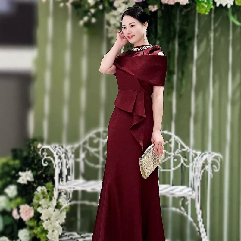 Popular Light Luxury Age-Reducing Elegant Socialite Dress for Banquets, Engagements, Weddings, and Mothers, Slimming Long Dress
