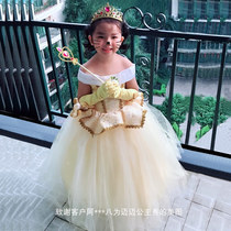 Childrens princess dresses summer girls evening dress fluffy dress yellow with dress Halloween to perform a walking show dress