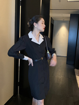 Vis gold color lapel black suit dress women autumn harvest waist slim design high Heben little black dress