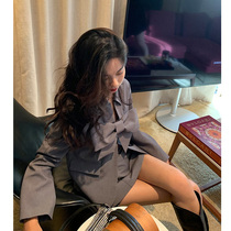 Vis gold gray bow blazer womens autumn new design sense niche skirt temperament two-piece set