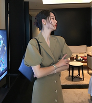 Vis gold temperament suit dress female summer waist slim design sense Minority Small man long A- line dress