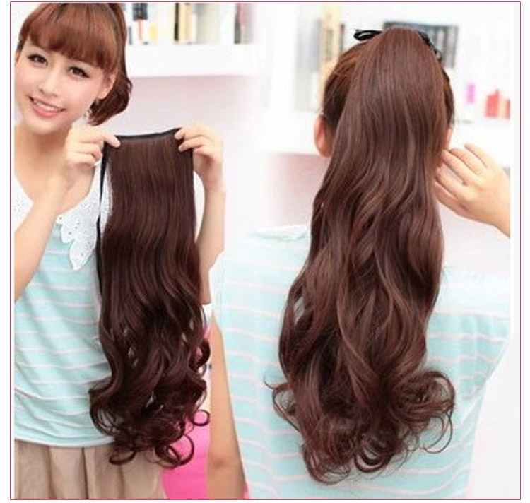 Real Hair Wig Female Long Ponytail 100 Tie Type Long Curly Hair