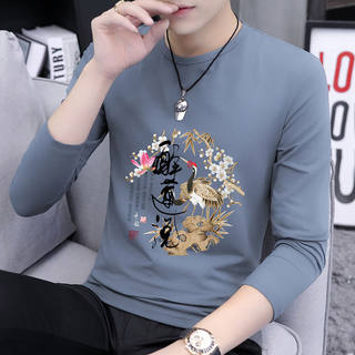 国潮长袖t恤男秋东季潮流潮牌ins高端免烫上衣秋装青年圆领打底衫