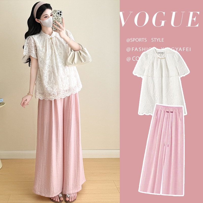 Maternity Wear Summer Suit 2026 New Style New Chinese Style Two-Piece Set Wide-Leg Pants Loose Large Size Summer Fashionable and Stylish Women Maternity Wear Summer Suit 2026 New Style New Chinese Style Two-Piece Set Wide-Leg Pants Loose Large Size Summer Fashionable and Stylish Women