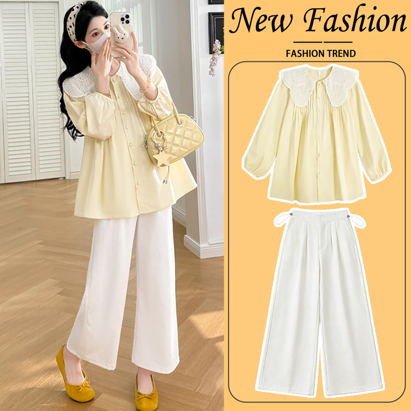 Maternity Wear Spring Tops 2026 New Loose French Style Petite Casual Shirt Two-Piece Set Spring Outfit for Women Maternity Wear Spring Tops 2026 New Loose French Style Petite Casual Shirt Two-Piece Set Spring Outfit for Women