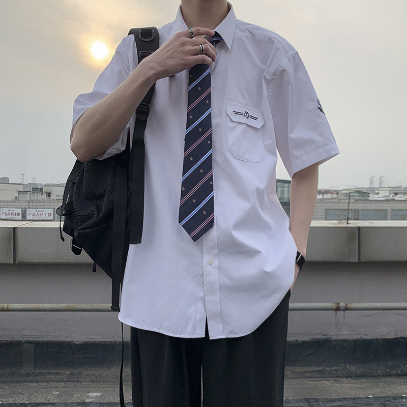 Fujiwara Wild Sichuan Dk Uniform Men Jk Shirt Base Short Sleeve Banfu School Students Dress College Wind High School White Lining Clothes