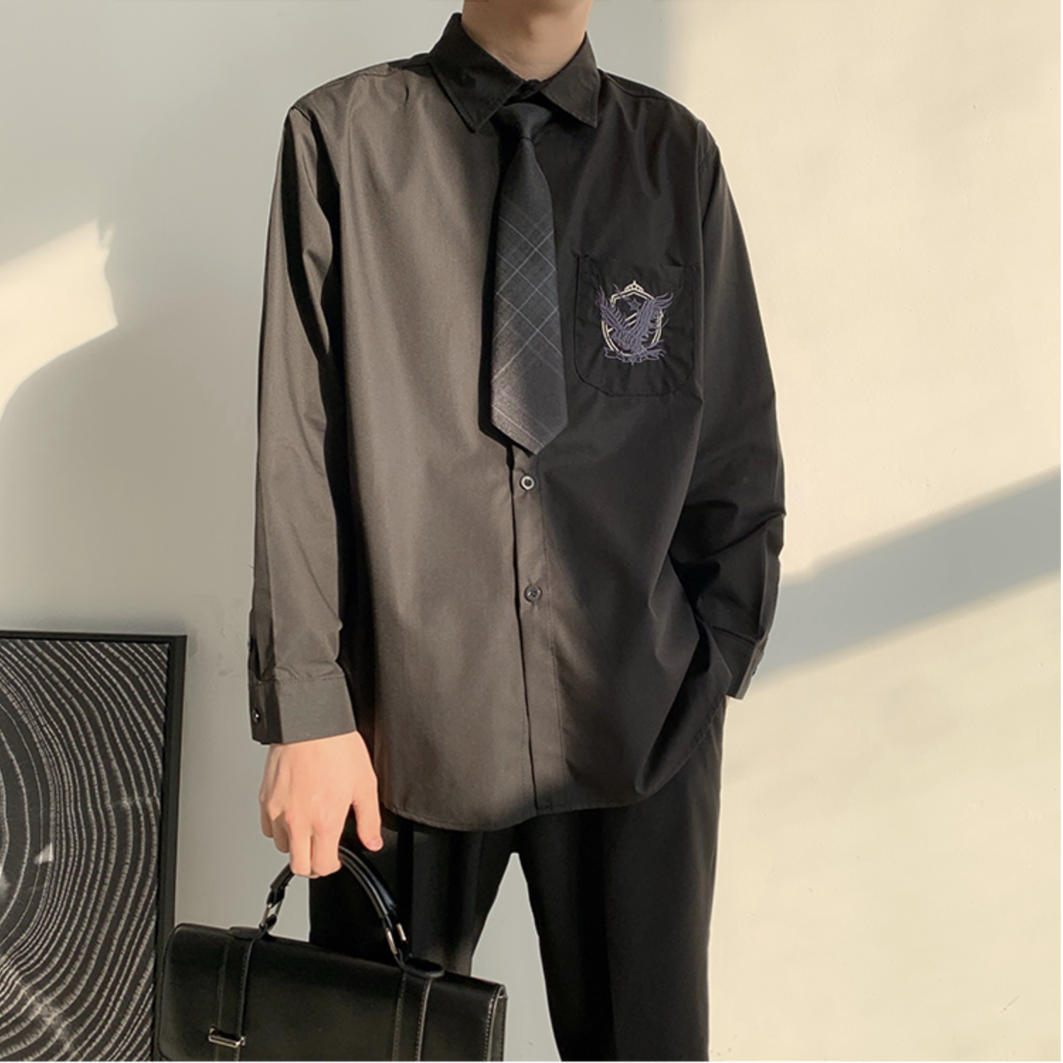 dk uniformed men's original embroidered white shirt lovers college wind jk shirt student banswear superior blouse tide