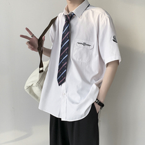 dk uniform male base section white shirt summer short sleeve original design embroidery student college wind lovers jk shirt