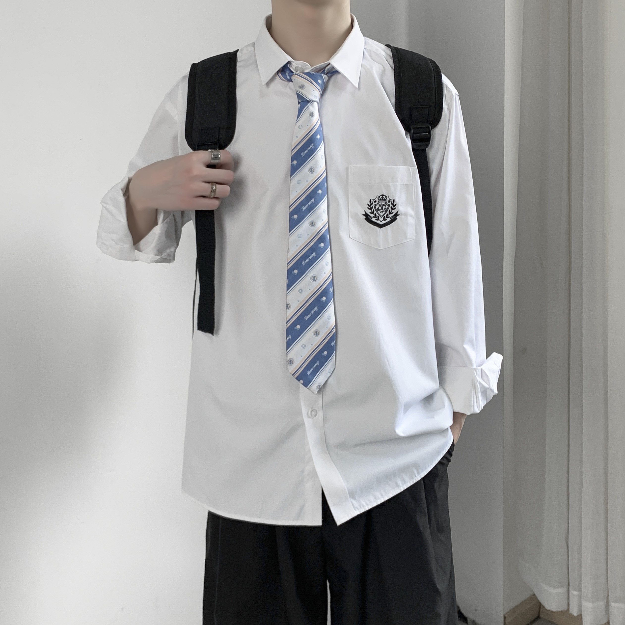 DK Uniform male full set of jk shirt long sleeve original embroidery Japanese college class college wind high school white shirt