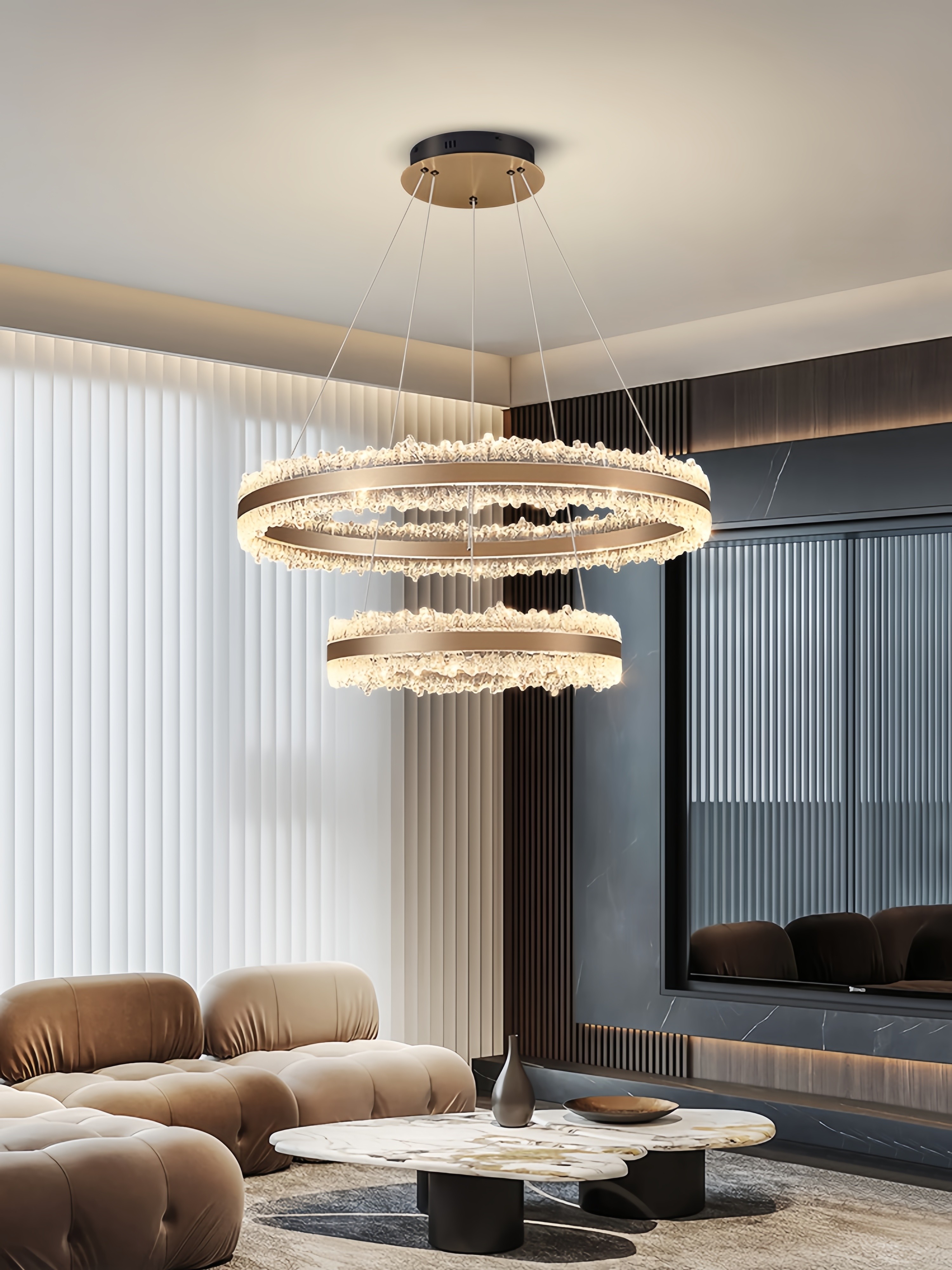 Living Room Chandelier, Modern Light Luxury Style Dining Room Lamp, High-End Dining Room Main Light, 2025 New Model, Round and Elegant Main Hall Light