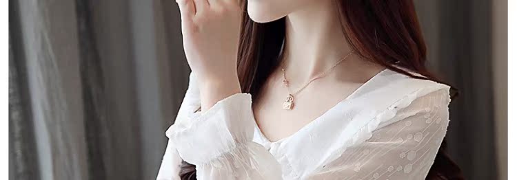 Áo sơ mi dài tay mùa thu 2018 nữ Han Fan nơ voan cổ áo búp bê cổ áo ren nước ngoài chạm đáy áo thủy triều ao so mi trang