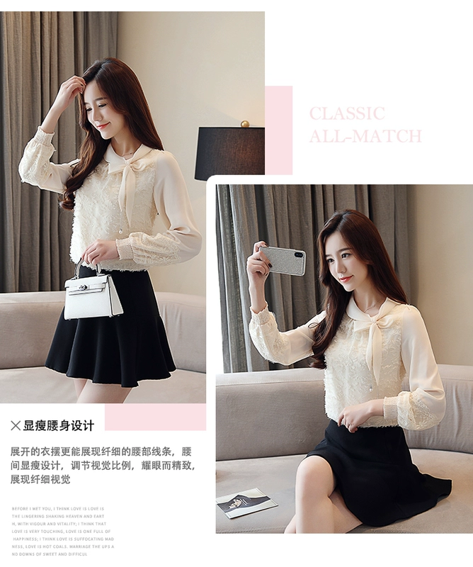 Maomao tua rua sơ mi nữ 2018 mùa thu mới Hàn Quốc phiên bản áo cổ tích siêu ren nơ hoang