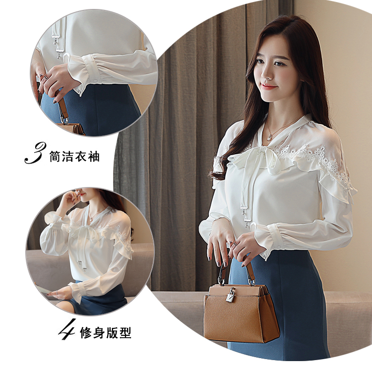 Áo voan trắng nữ tay dài thu đông 2018 phiên bản Hàn Quốc mới của chiếc nơ che bụng siêu cổ áo sơ mi ren áo công sở nữ