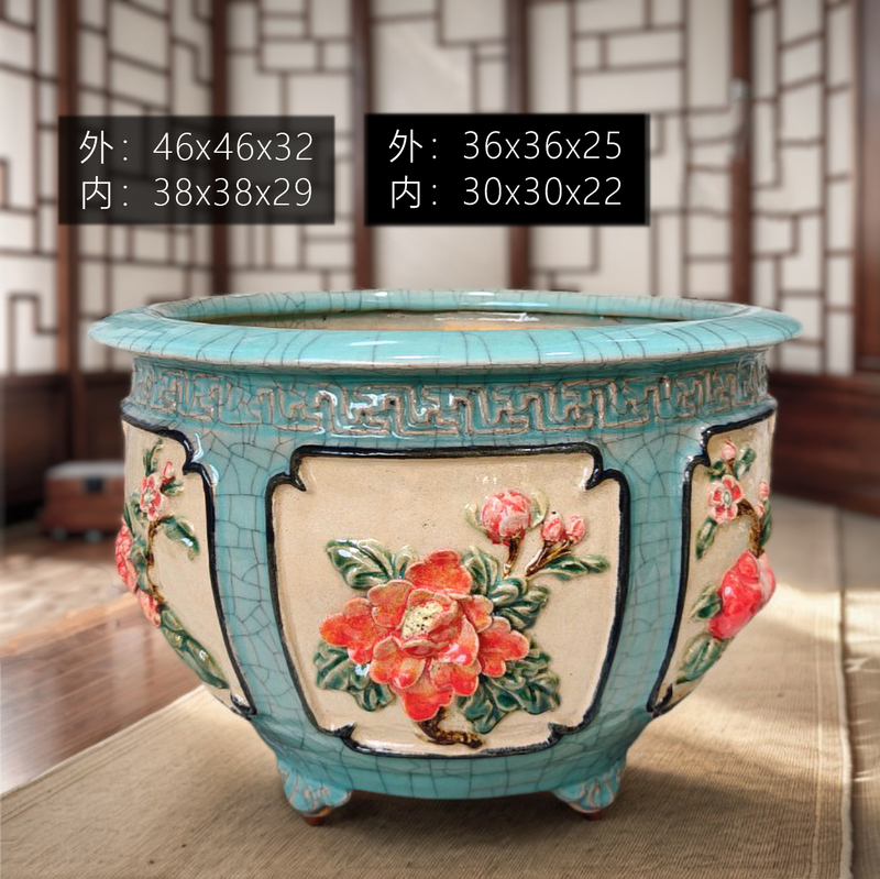 Glazed Handmade Six-Sided Decal Shifan Ceramic Flower Pot, Round Mouth, Lingnan Style, Bougainvillea Bonsai Plant Pot Glazed Handmade Six-Sided Decal Shifan Ceramic Flower Pot, Round Mouth, Lingnan Style, Bougainvillea Bonsai Plant Pot