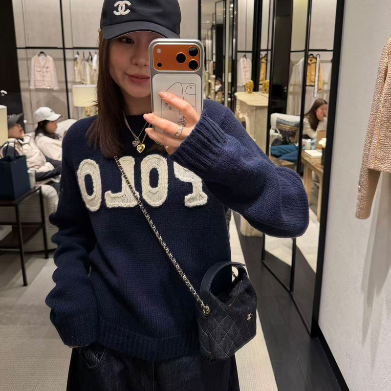 Lin Rou Rou [Hand-Crocheted Letter Casual Sweater] 2026 New Loose Round Neck Wool Knit Sweatshirt for Women Spring