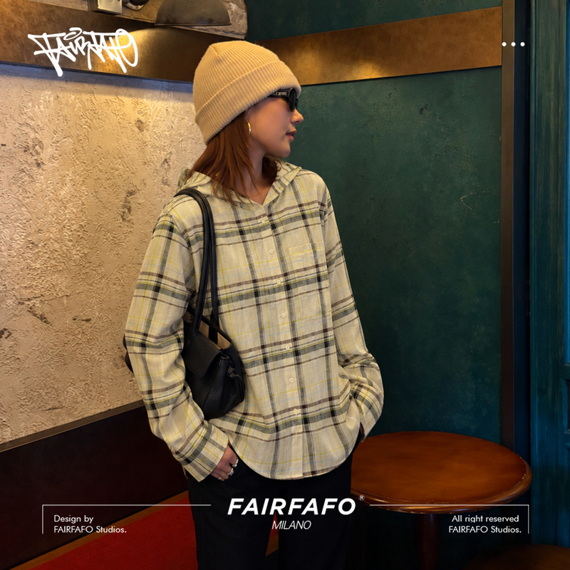 【Linen Color-Blocked Plaid Hooded Shirt】Cs601F0305