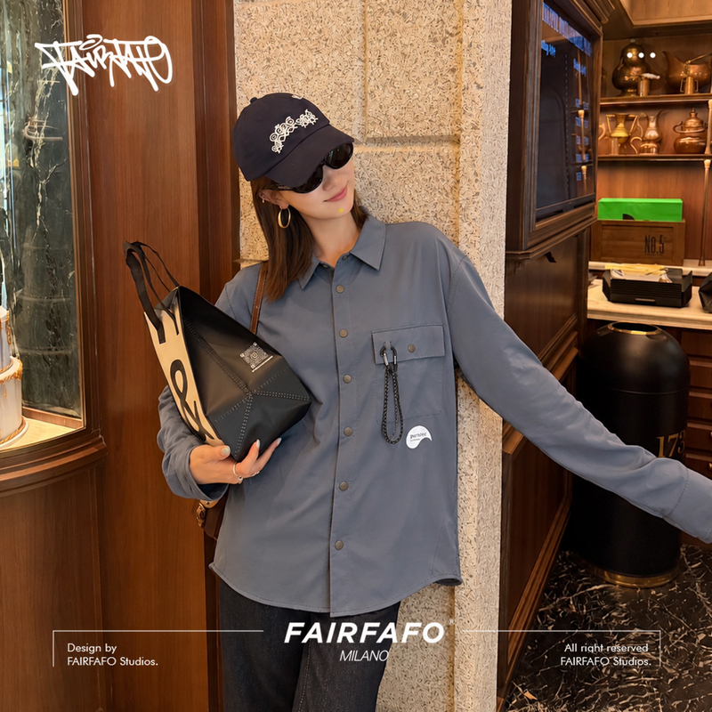[Puristec Reflective Print Shirt] Lapel Long Sleeve Shirt Jacket Women's Autumn Cardigan Top