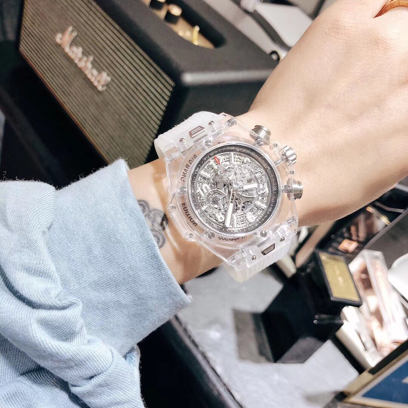 Ins Popular Transparent Watch for Women, Hollow Design, Luminous, Multifunctional Calendar, Unisex Student Couple Watch, Waterproof Jelly Color