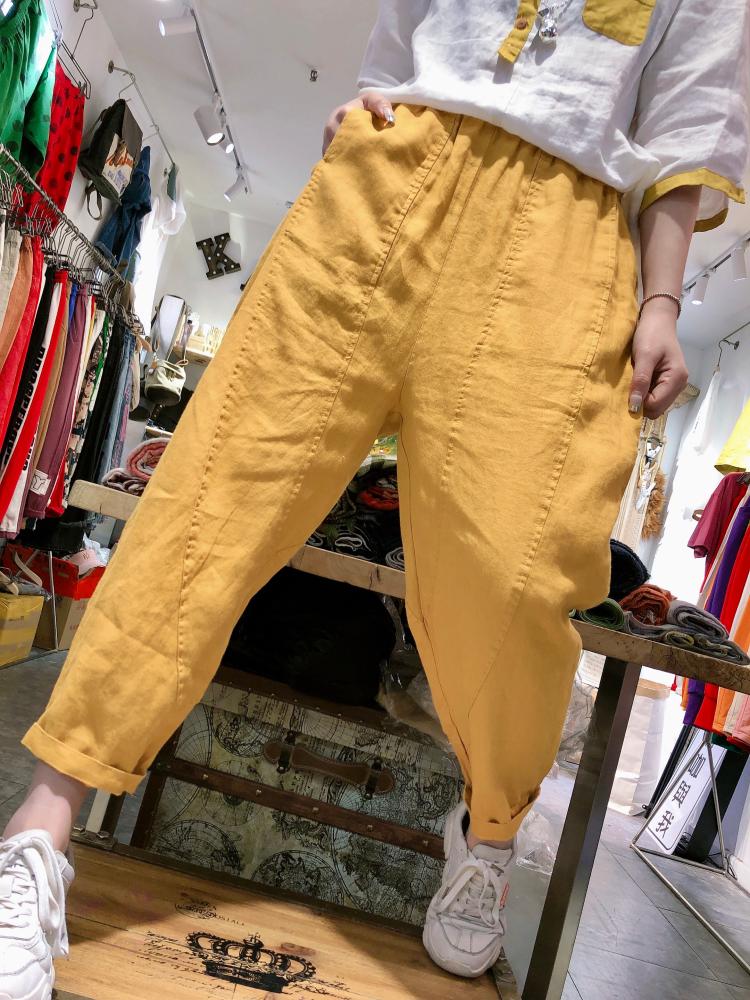 Mùa hè 2019 phong cách mới nghệ thuật giải trí quần harem quần nữ cotton và quần linen rộng kích thước lớn là quần thủy triều mỏng quần quần - Quần Harem quần jogger nữ