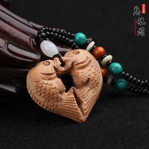 Taishan Cihang Pavilion peach wood carving love fish kissing fish