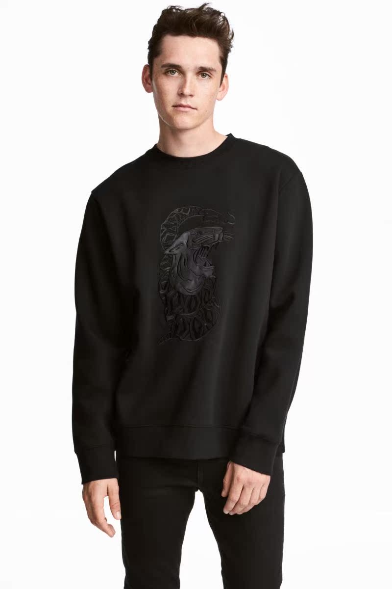 Áo len trùm đầu cho nam của H & M 2018 Mới chải bên trong Black Panther mẫu dài tay hàng đầu áo khoác hoodie có dây kéo