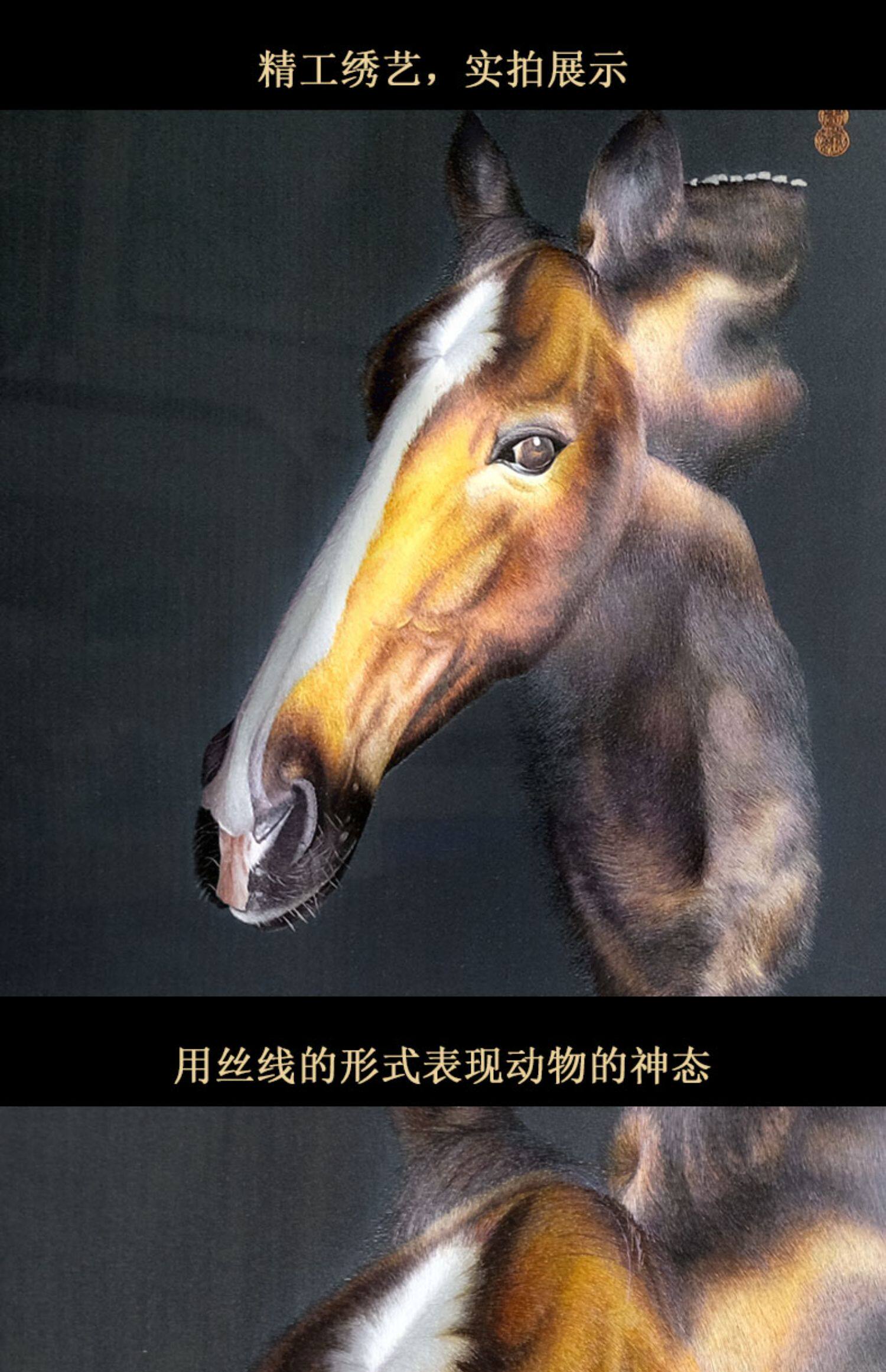Вышивка Сучжоу 艺绫手工刺绣1丝2丝苏绣现代艺术书房装饰画马到成功骏马动物挂画