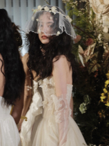 Megos original fairy handmade lily of the valley garland covering the veil bridal headwear makeup styling samples exterior shots