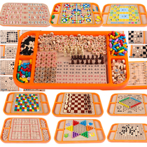 Childrens puzzle game chess flying Qi checkers solid wood multi-function board 20 five-in-one chess puzzle toys